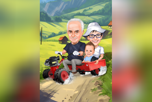 Карикатура за баба и дядо с внуче • ArtLab.BG